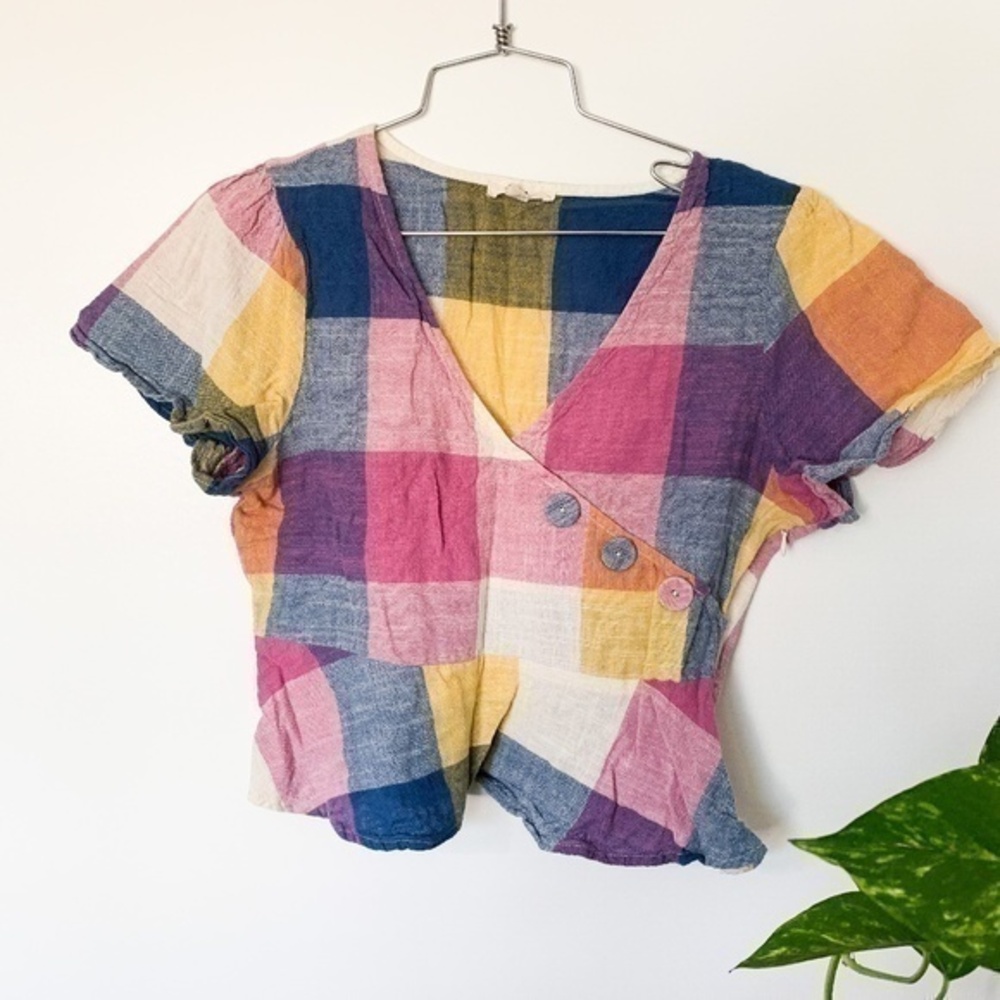 Gilli Checkered Colorblock Blouse sz M